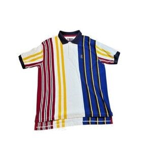 Vtg Chaps Ralph Lauren Polo Shirt Mens Size Medium Vertical Stripe Crest Y2K
